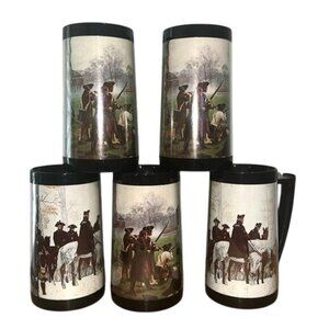 Set Of 5 Thermo-Serv Vintage Revolutionary War Scene Mugs